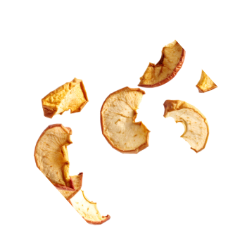 Dried apple slices scattered on a plain background showcasing natural, maple-sweetened kids snacks for outdoor fun.