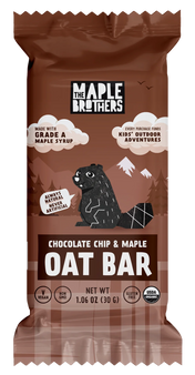 Maple & Brothers chocolate chip and maple oat bar packaging on a white background