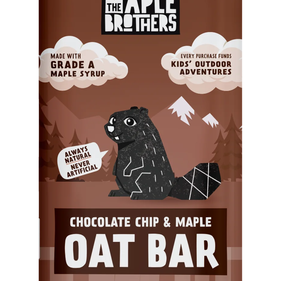 Maple & Brothers chocolate chip and maple oat bar packaging on a white background