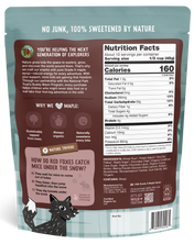 Back packaging of Chocolate Chip & Maple Pancake Mix showing nutrition facts and maple-sweetened, natural, organic, vegan kids snacks information.