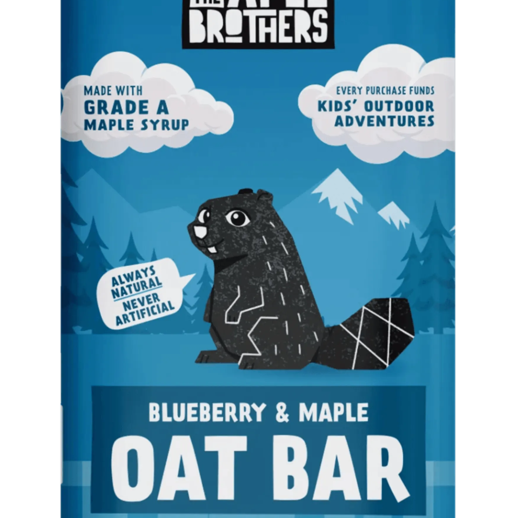 Blue oat bar package with 'Maple & Brothers' branding on a white background