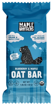 Blue oat bar package with 'Maple & Brothers' branding on a white background