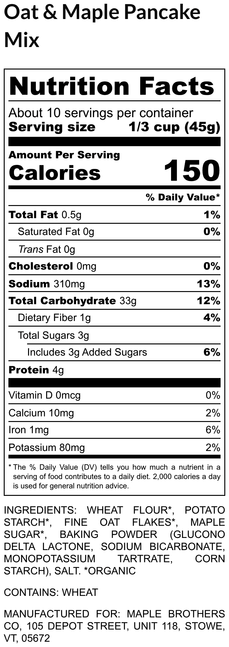 Nutrition facts label for Oat & Maple Pancake Mix