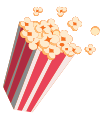 Popcorn bucket with popcorn popping out, on a white background