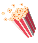 Popcorn bucket with popcorn spilling out on a white background