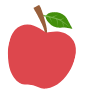 Red apple icon with a green leaf on a white background