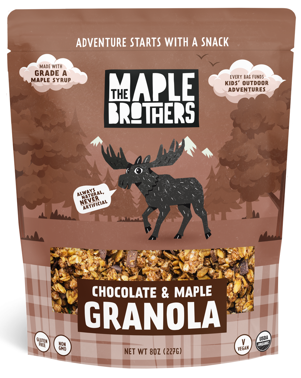 Maple Brothers Chocolate & Maple Granola package on a white background