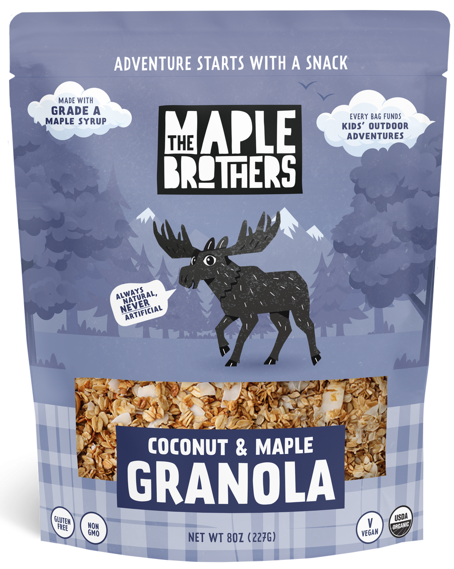 Maple Brothers coconut and maple granola package on a white background