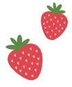 Two cartoon strawberries with green leaves on a white background
