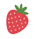 Illustration of a strawberry with a green leaf on a white background