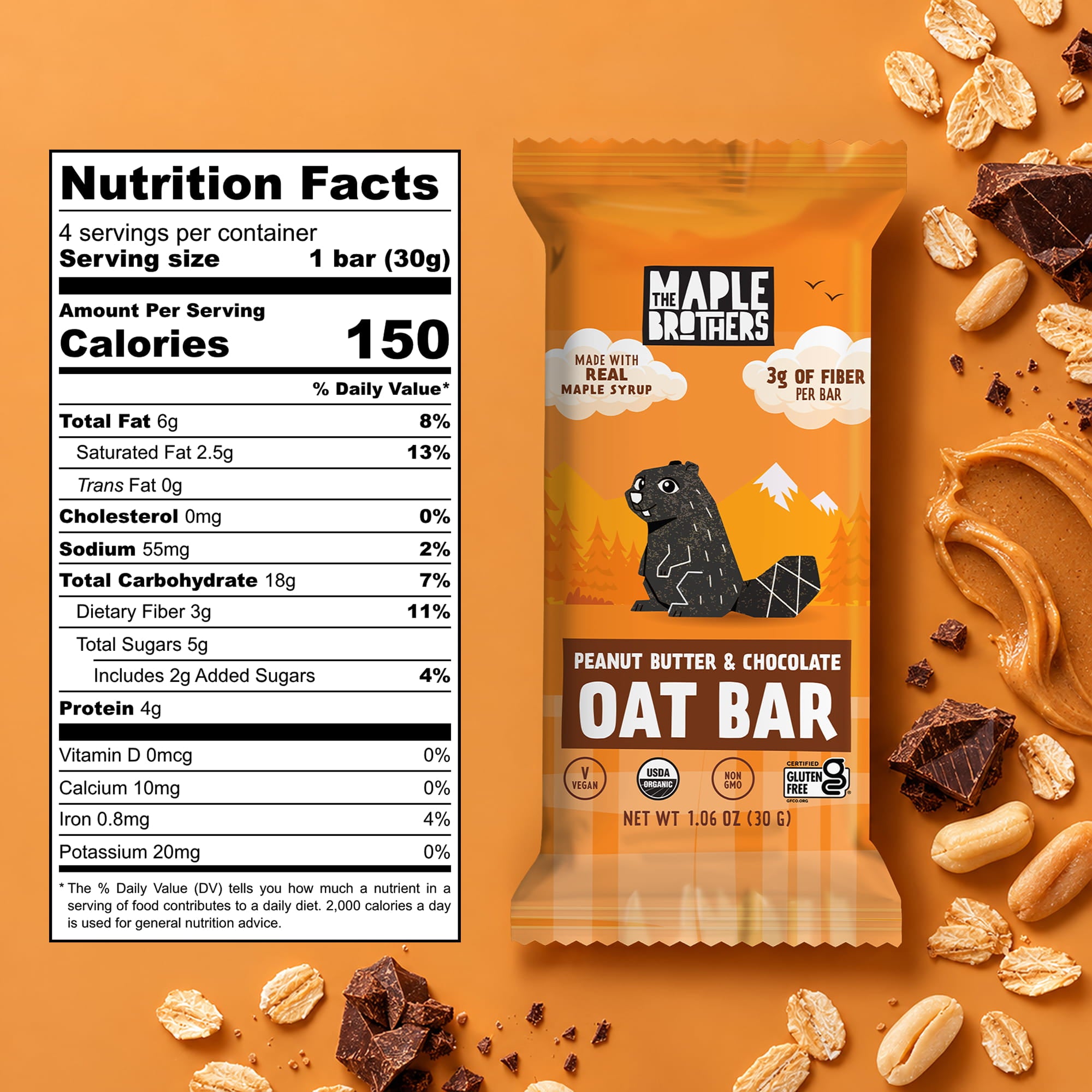 Peanut Butter, Chocolate & Maple Oat Bars